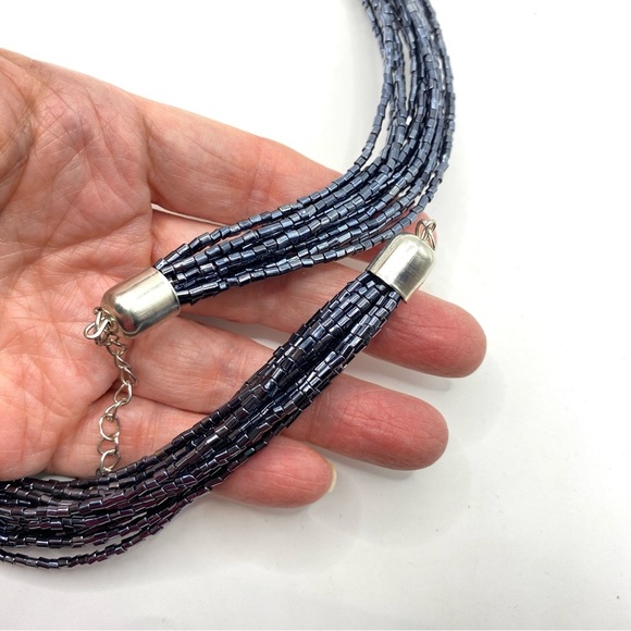Multi-Strand Gunmetal Tiny Shiny Beaded Necklace - Picture 3 of 9